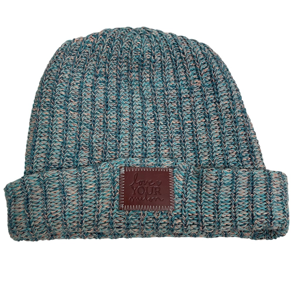Love Your Melon Cuffed Knit Beanie Hat Slouchy Blue Multi Winter Outdoor